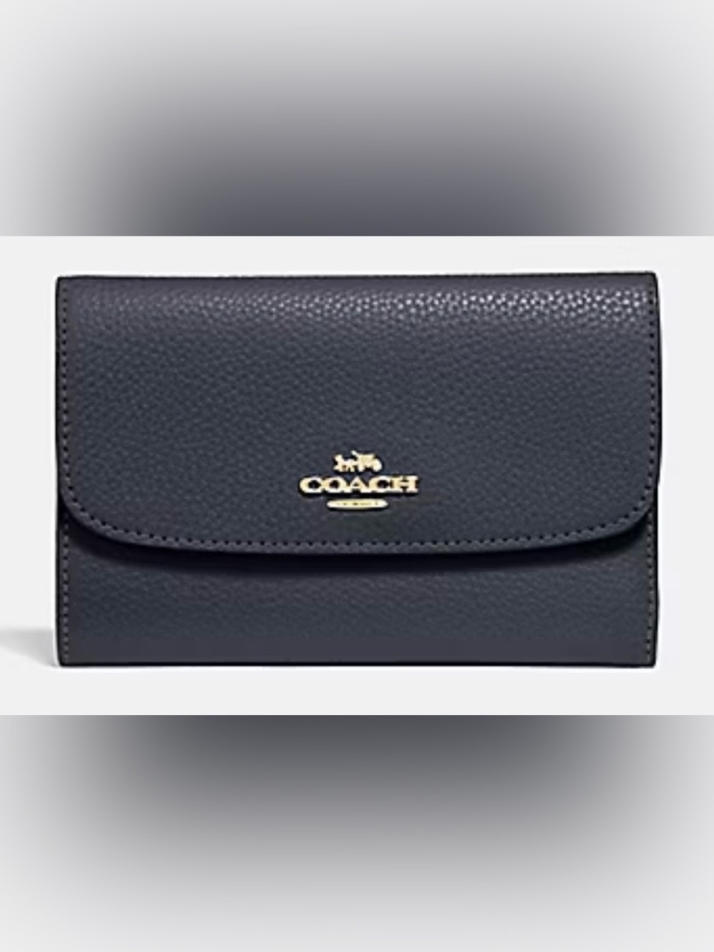 Coach Navy Pebbled Leather Wallet with Gold Logo